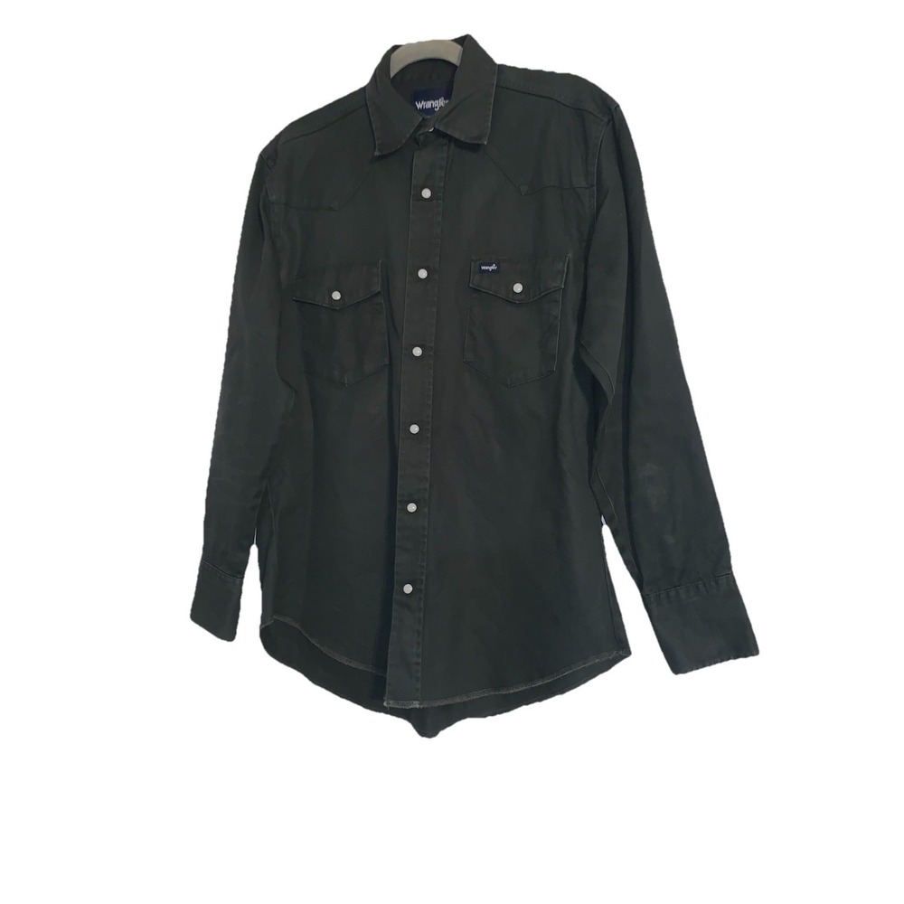 Wrangler Cowboy Cut Shirt Pearl Snap Button Mens M Black Western Rodeo Casual - Picture 6 of 14